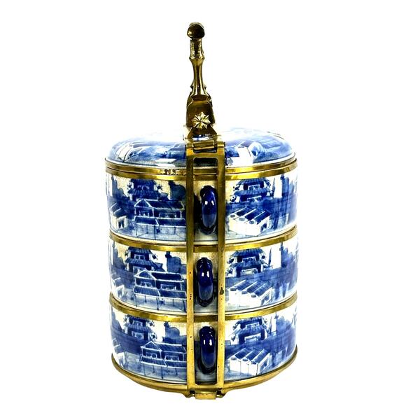 Decorative Reproduction Antique Blue and White 3-Tier Chinese Tiffin/Wedding Box - Picture 2 of 12